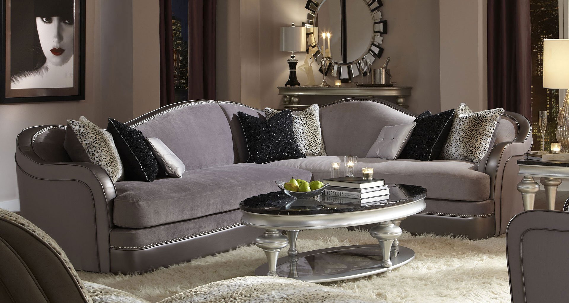 Hollywood Swank Sectional (Silver) Aico Furniture | Furniture Cart