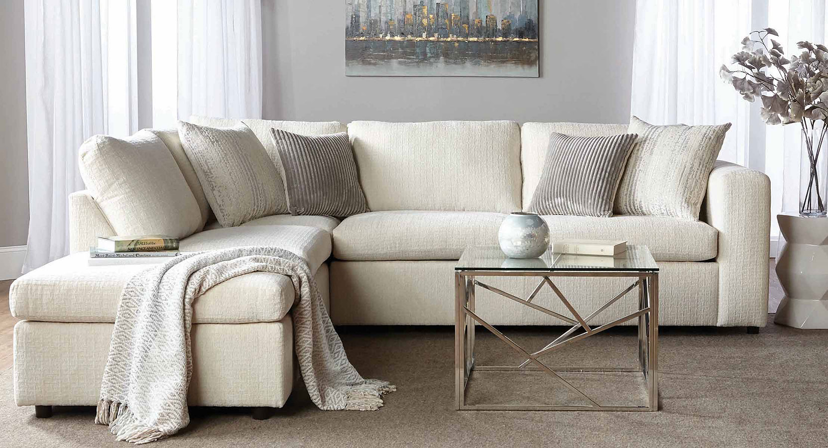 1100 Series Ultimate Snow Sectional Hughes Furniture Furniture Cart