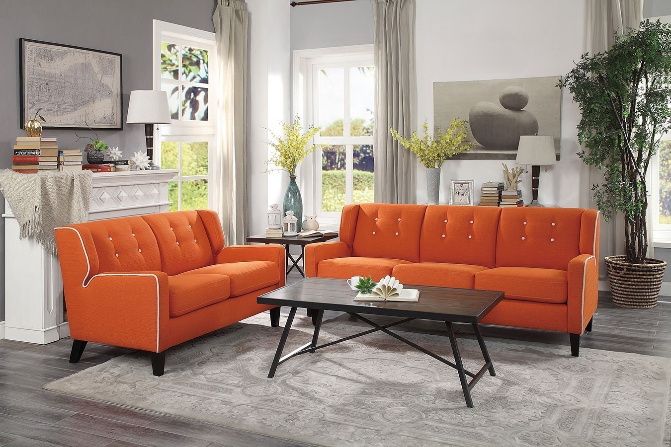 Roweena Living Room Set Orange Homelegance Furniture Cart