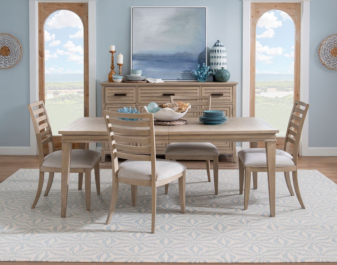 Edgewater Leg Dining Room Set W/ Ladder Back Chairs (Soft Sand) Legacy