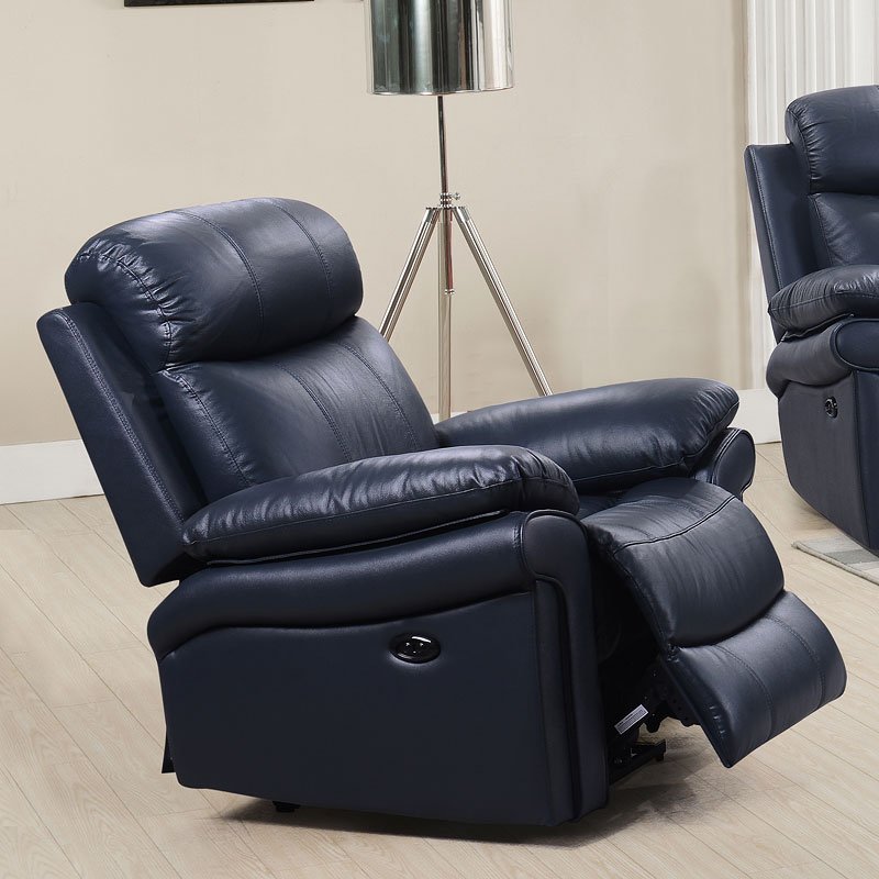 Joplin Power Reclining Chair (Navy) Leather Italia Furniture Cart