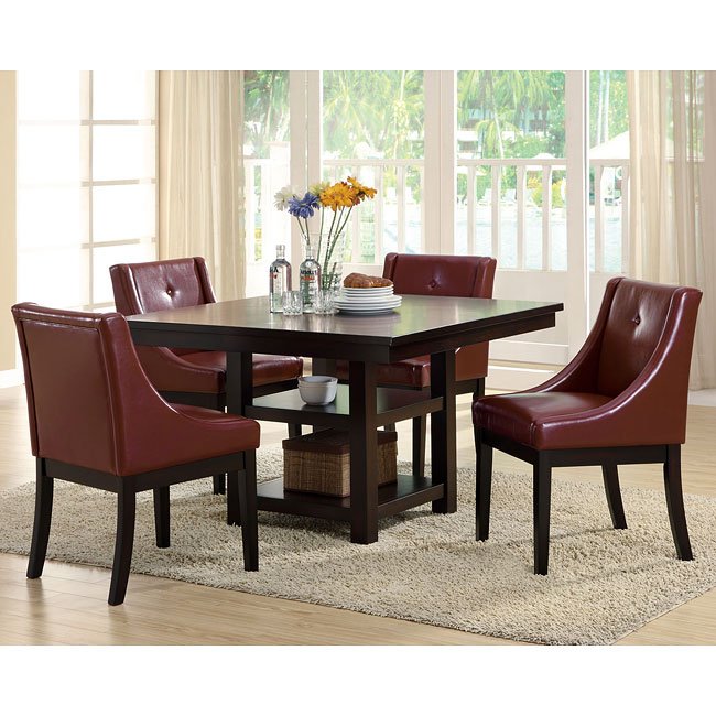 174 Series Square Dining Room Set W Burgundy Chairs