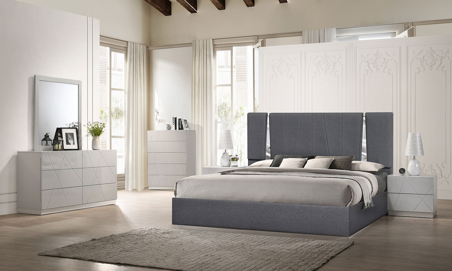Naples Grey Bedroom Set W/ Matisse Charcoal Bed JM Furniture