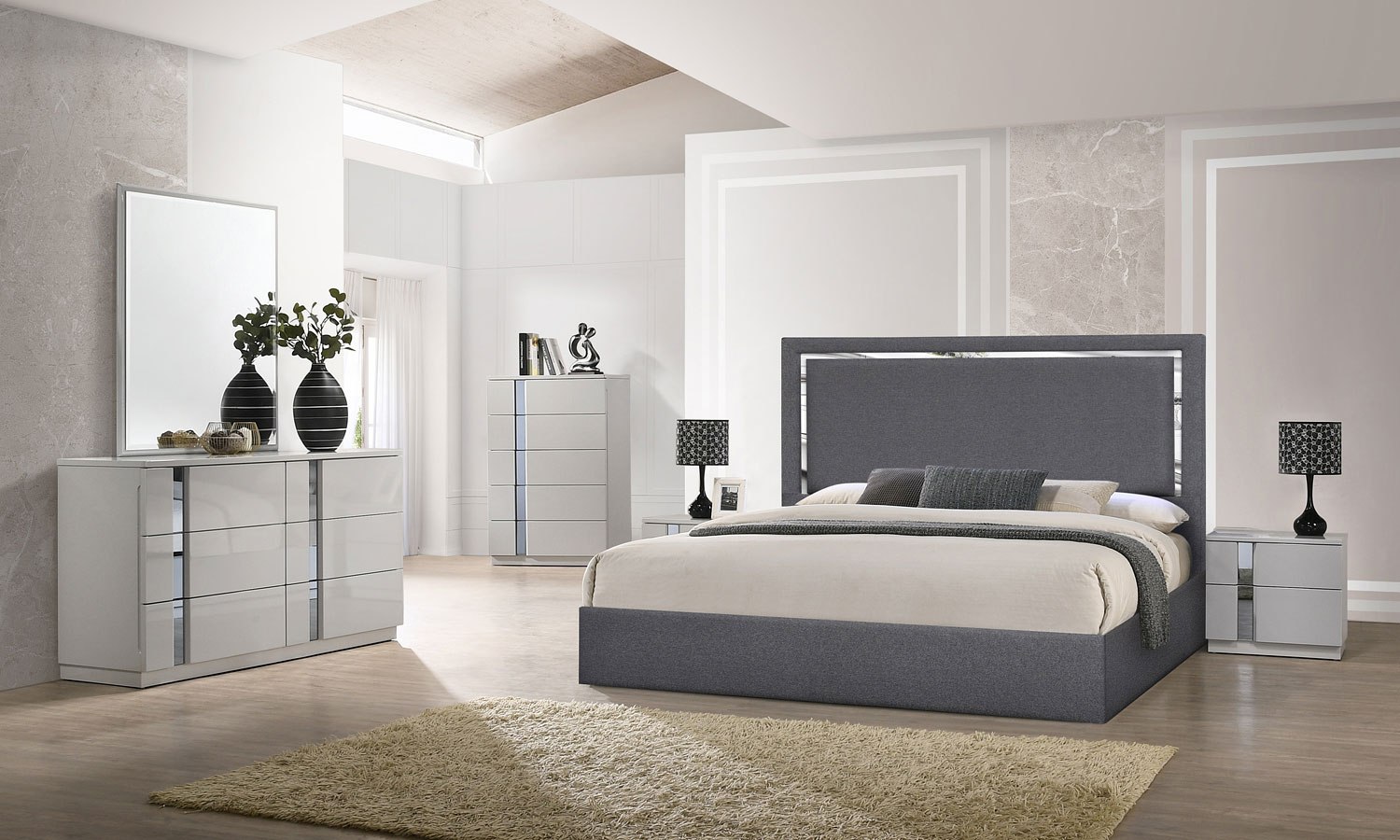 Palermo Grey Bedroom Set W/ Monet Charcoal Bed JM Furniture | Furniture ...