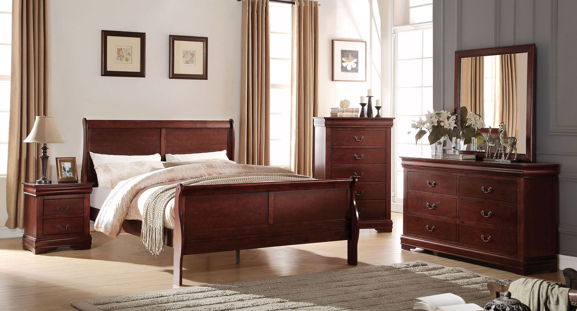 Louis Philippe Sleigh Bedroom Set (Cherry) Acme Furniture | Furniture Cart