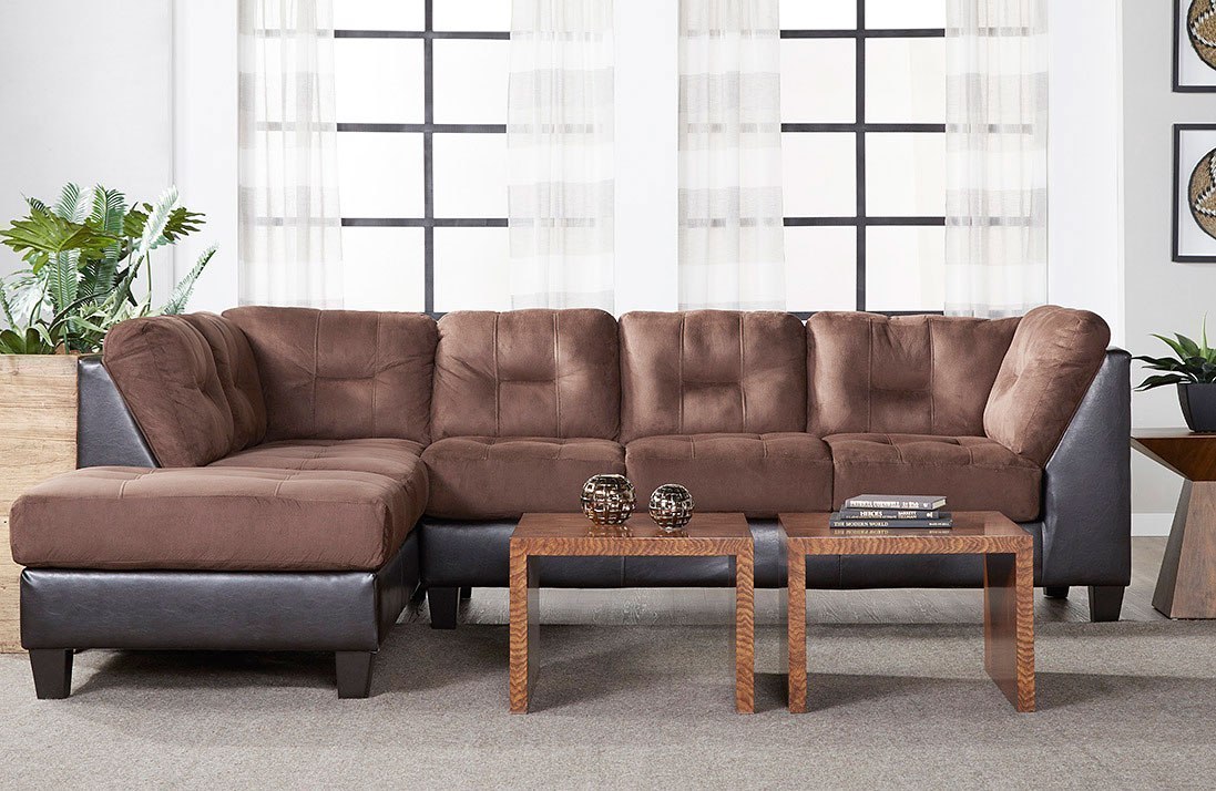 2550 Series Chocolate And Walnut Sectional Hughes Furniture Furniture