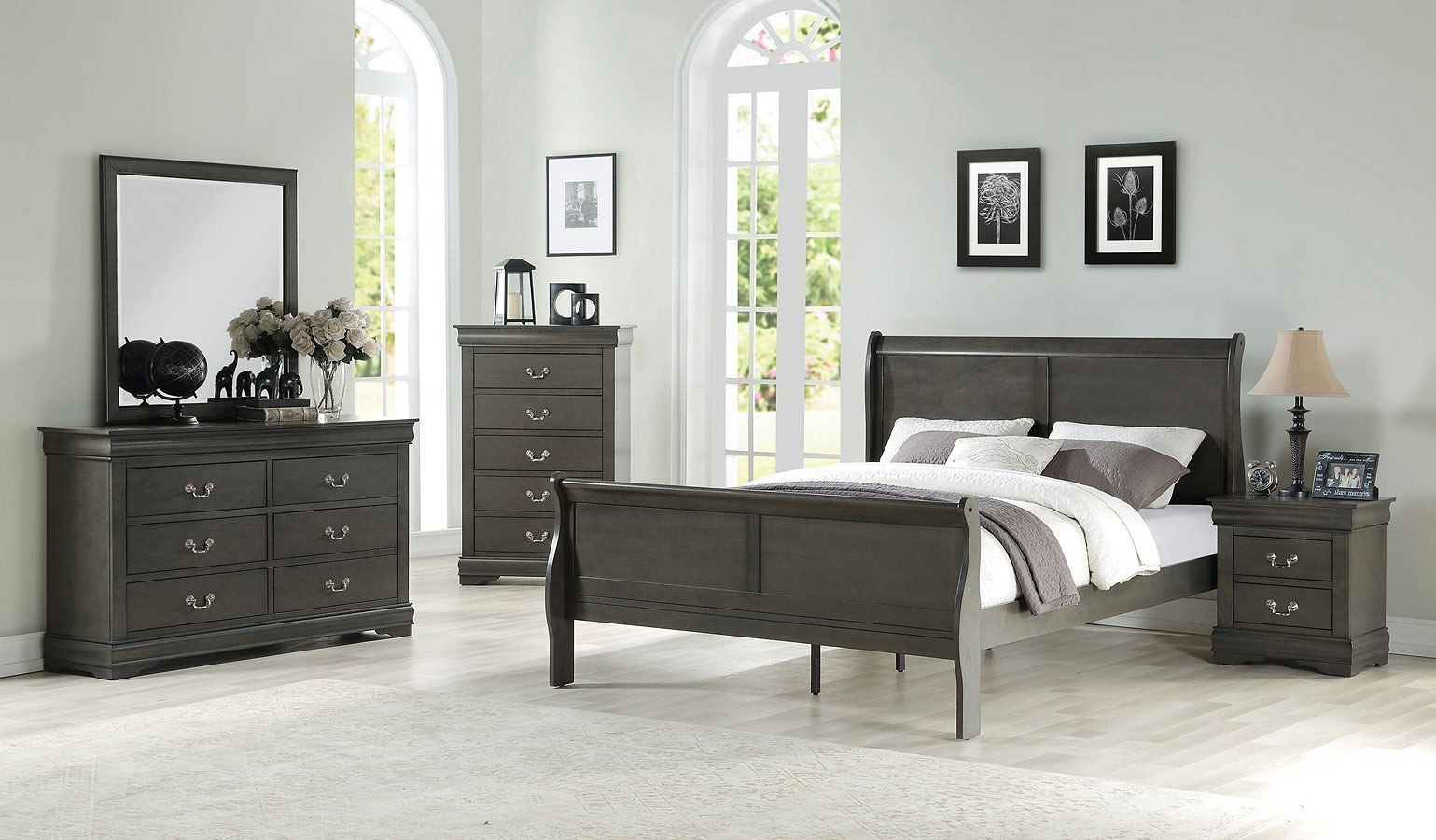 Louis Philippe Sleigh Bedroom Set Dark Gray Acme Furniture Furniture Cart