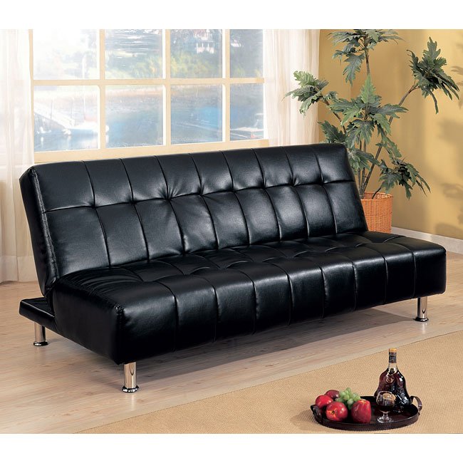 Black Faux Leather Armless Sofa Bed