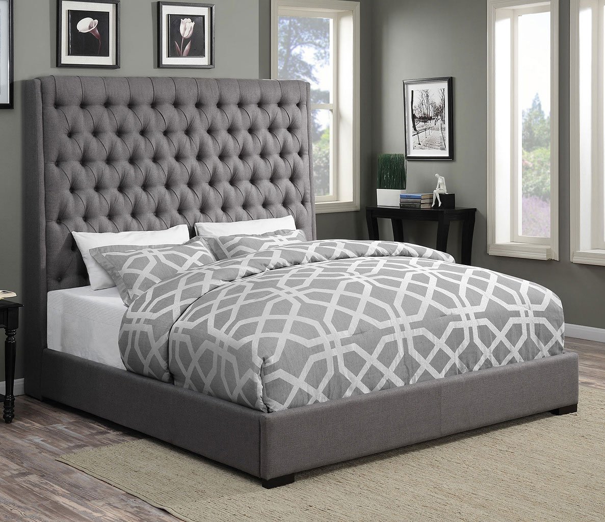 What Color Furniture Goes With Grey Upholstered Bed 