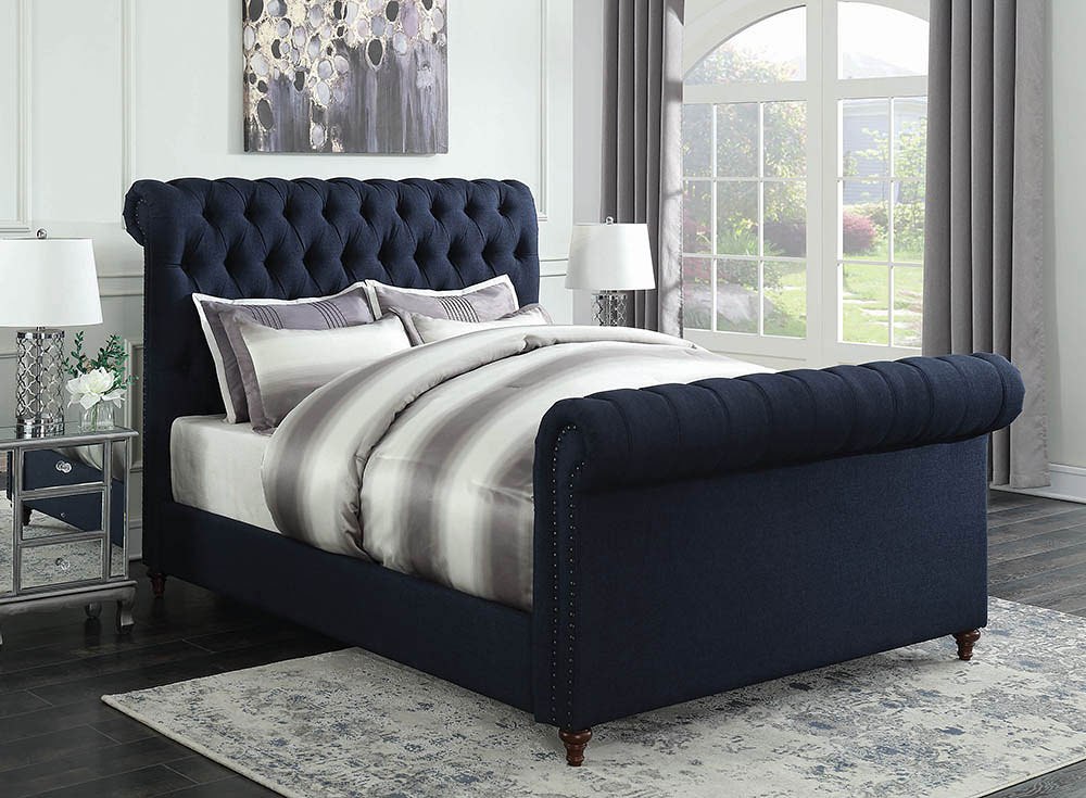 Gresham Navy Blue Upholstered Bed Coaster Furniture | Furniture Cart