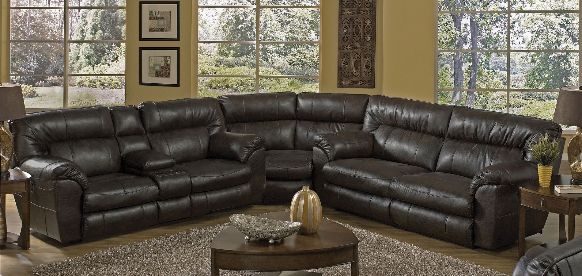 Nolan Extra Wide Reclining Sectional (Godiva) Catnapper Furniture Cart