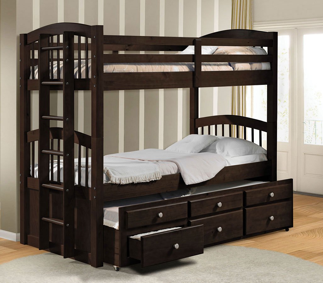 Micah Twin Bunk Bed W/ Trundle (Espresso) Acme Furniture Furniture Cart