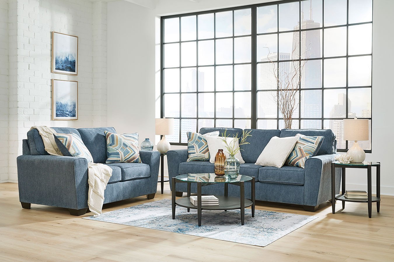 Cashton Blue Living Room Set Signature Design Furniture Cart