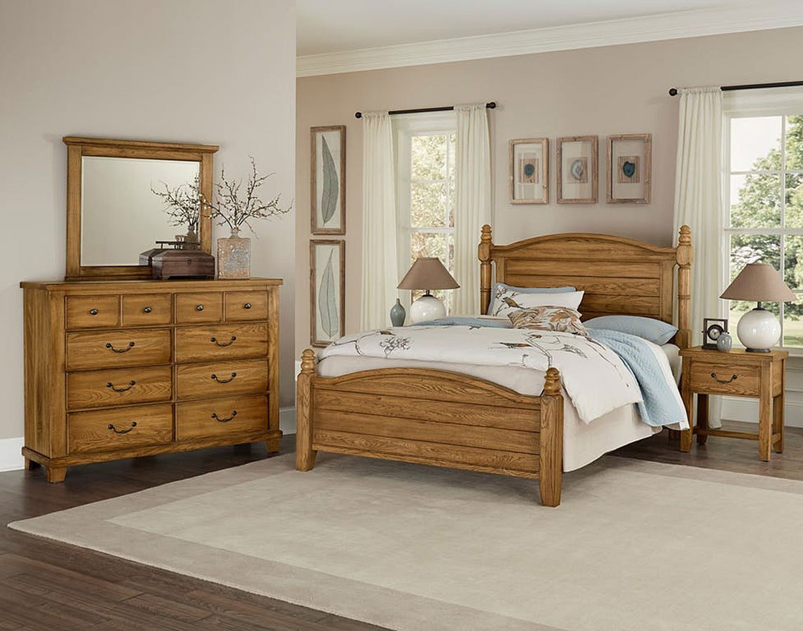 American Oak Poster Bedroom Set (Honey Oak) Vaughan ...