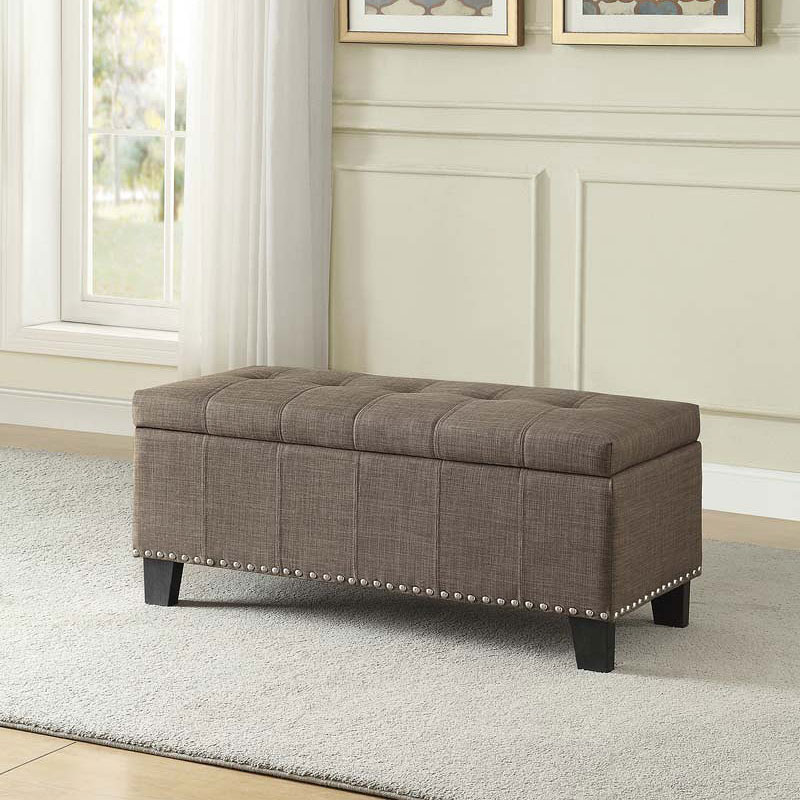 Homelegance Lift Top Storage Bench with Tufted Accents Beige Fabric