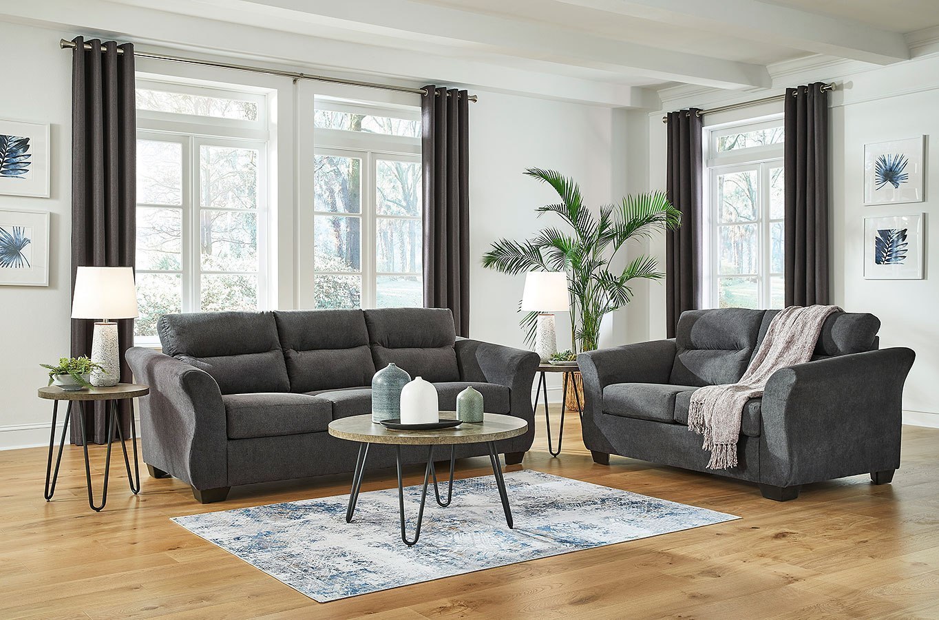 Miravel Gunmetal Living Room Set Signature Design Furniture Cart