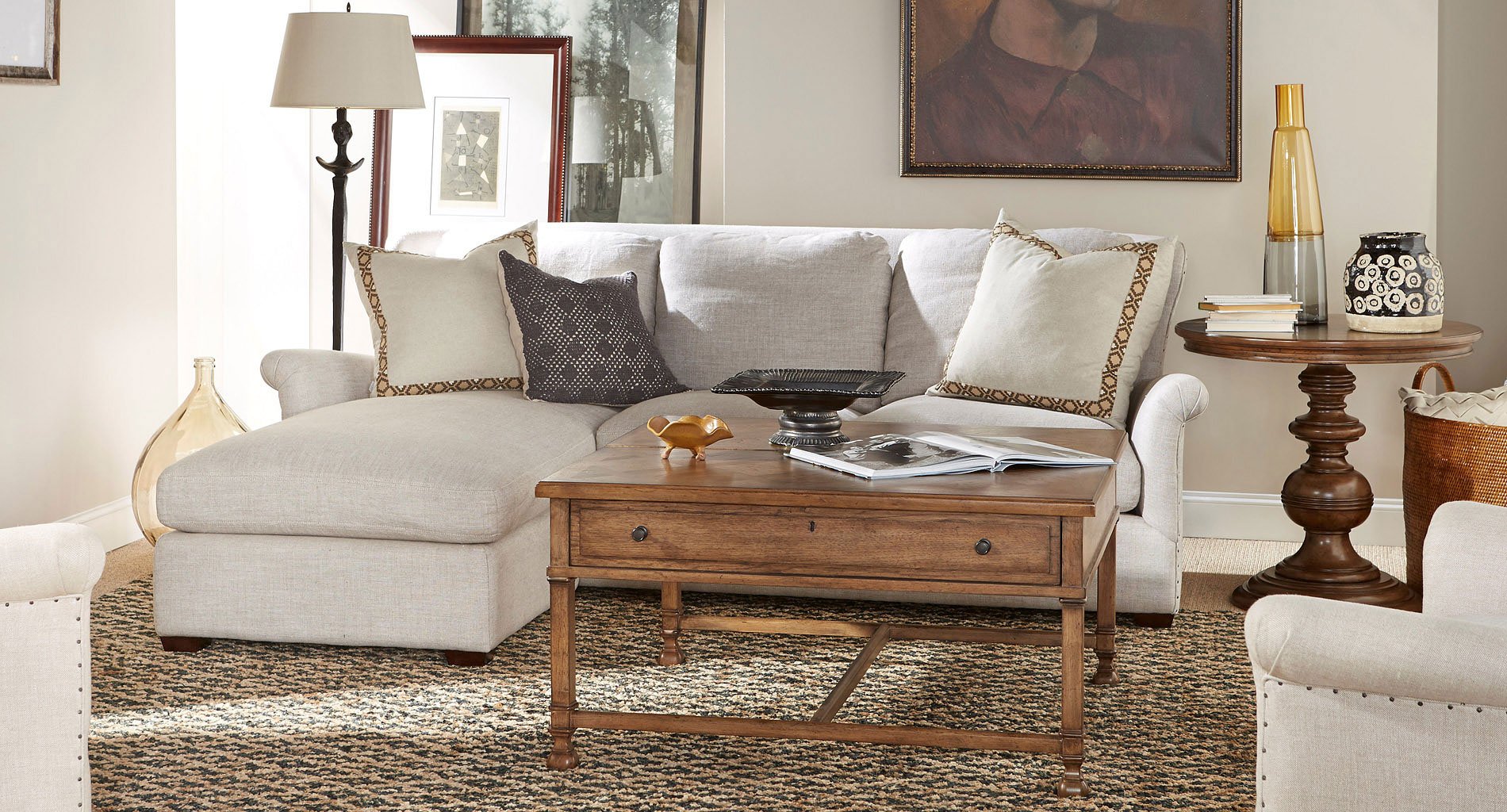Haven Sofa Chaise Living Room Set (Belgian Linen