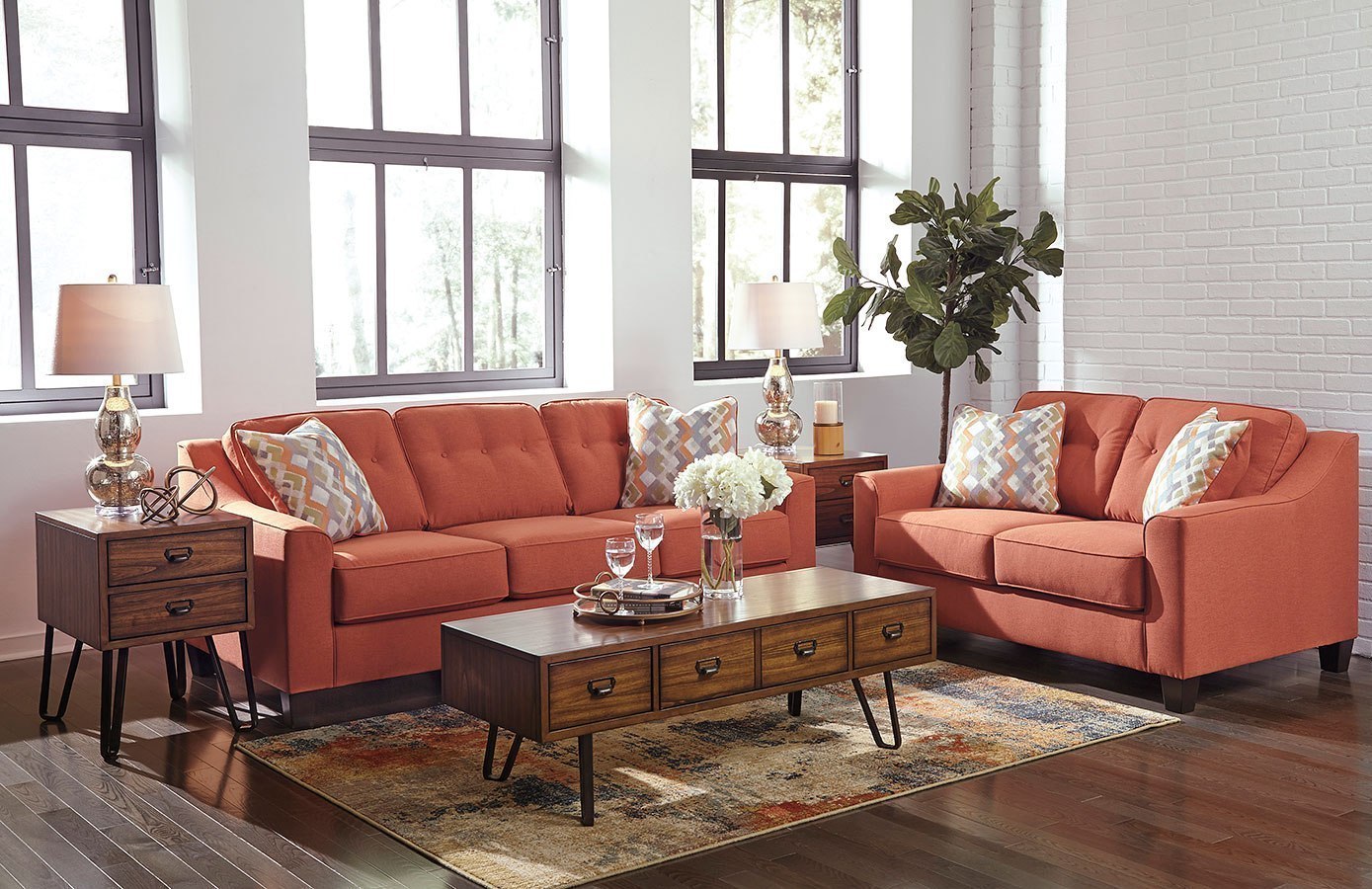 Menga Rust Living Room Set Signature Design By Ashley | Furniture Cart
