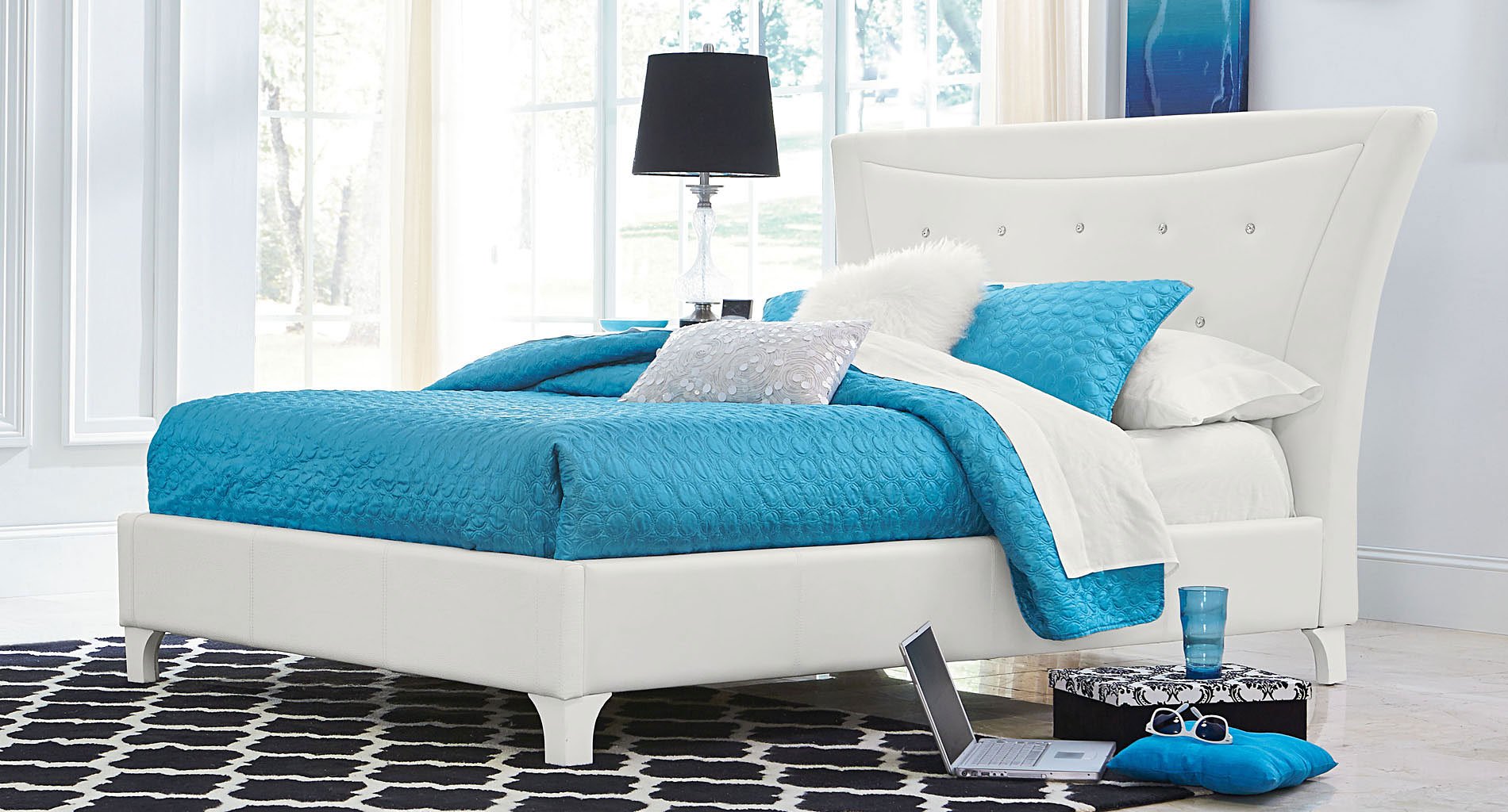 Vogue Upholstered Bed (White) Standard Furniture Furniture Cart