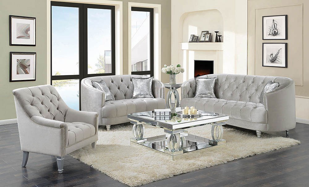Avonlea Living Room Set (Grey Velvet) Coaster Furniture | Furniture Cart
