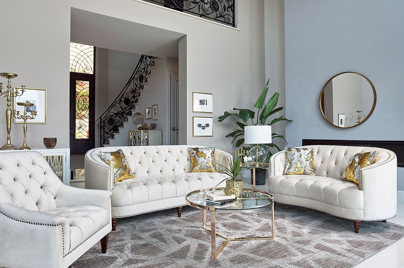 living room with white wood furniture