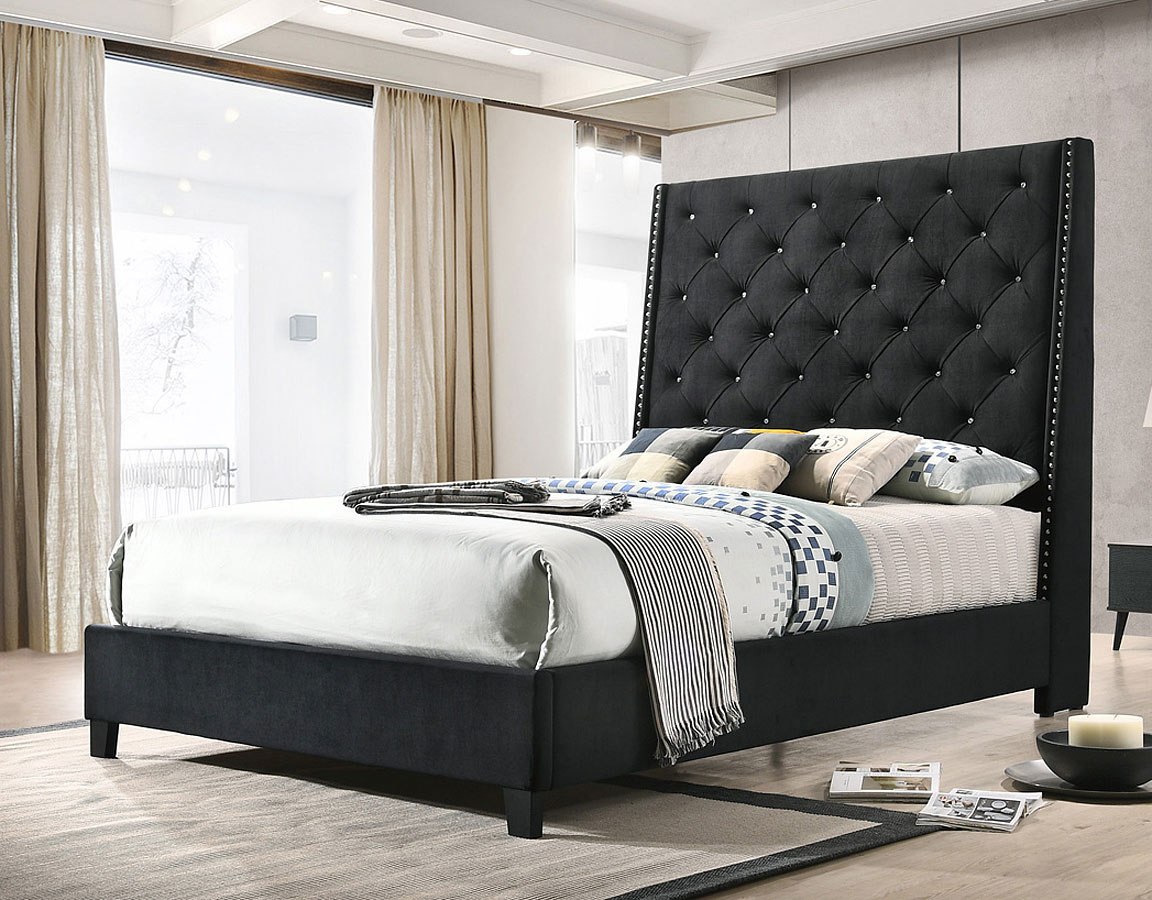 Chantilly Upholstered Bed (Black) Crown Mark Furniture | Furniture Cart