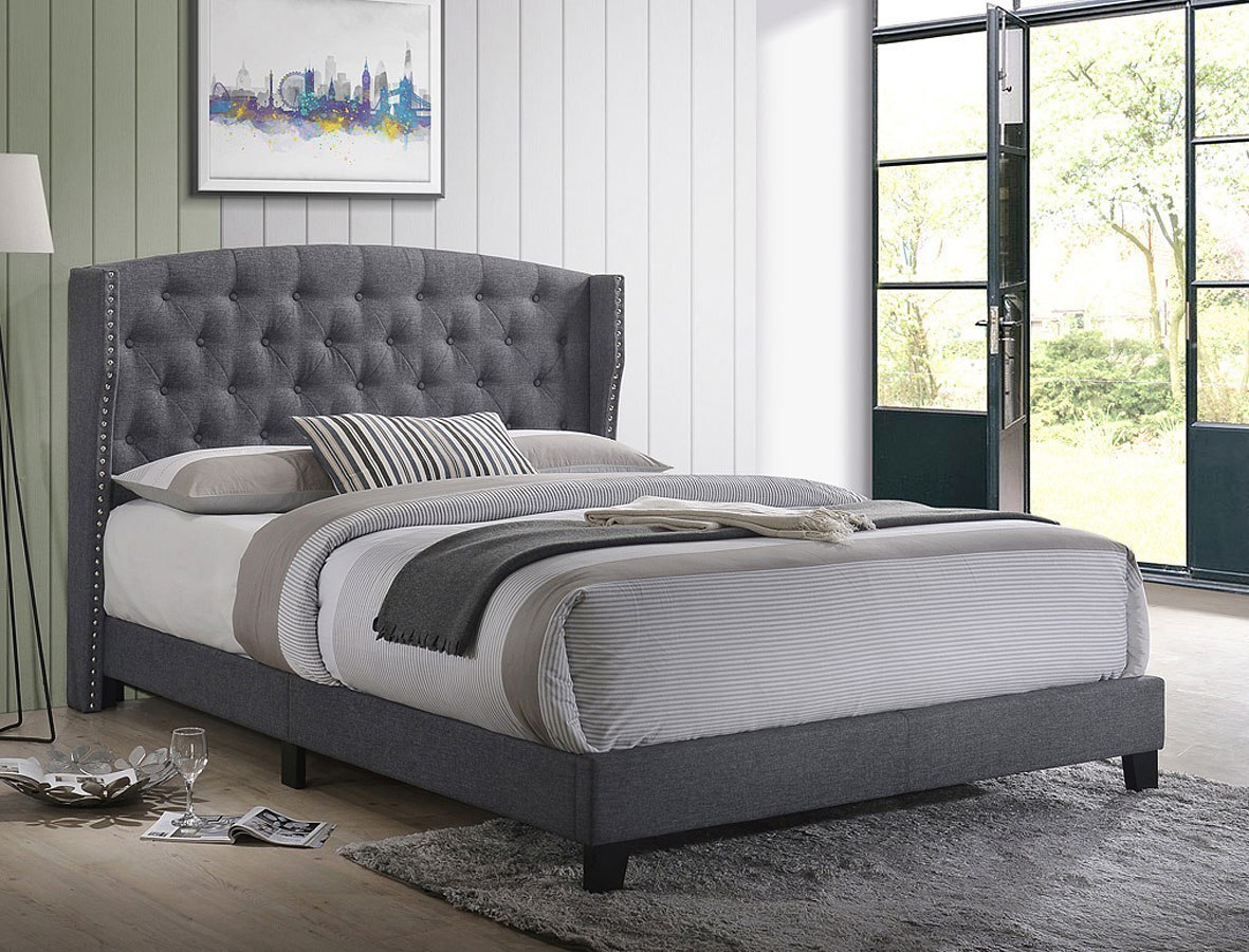 Rosemary Upholstered Bed (Grey) Crown Mark Furniture | Furniture Cart