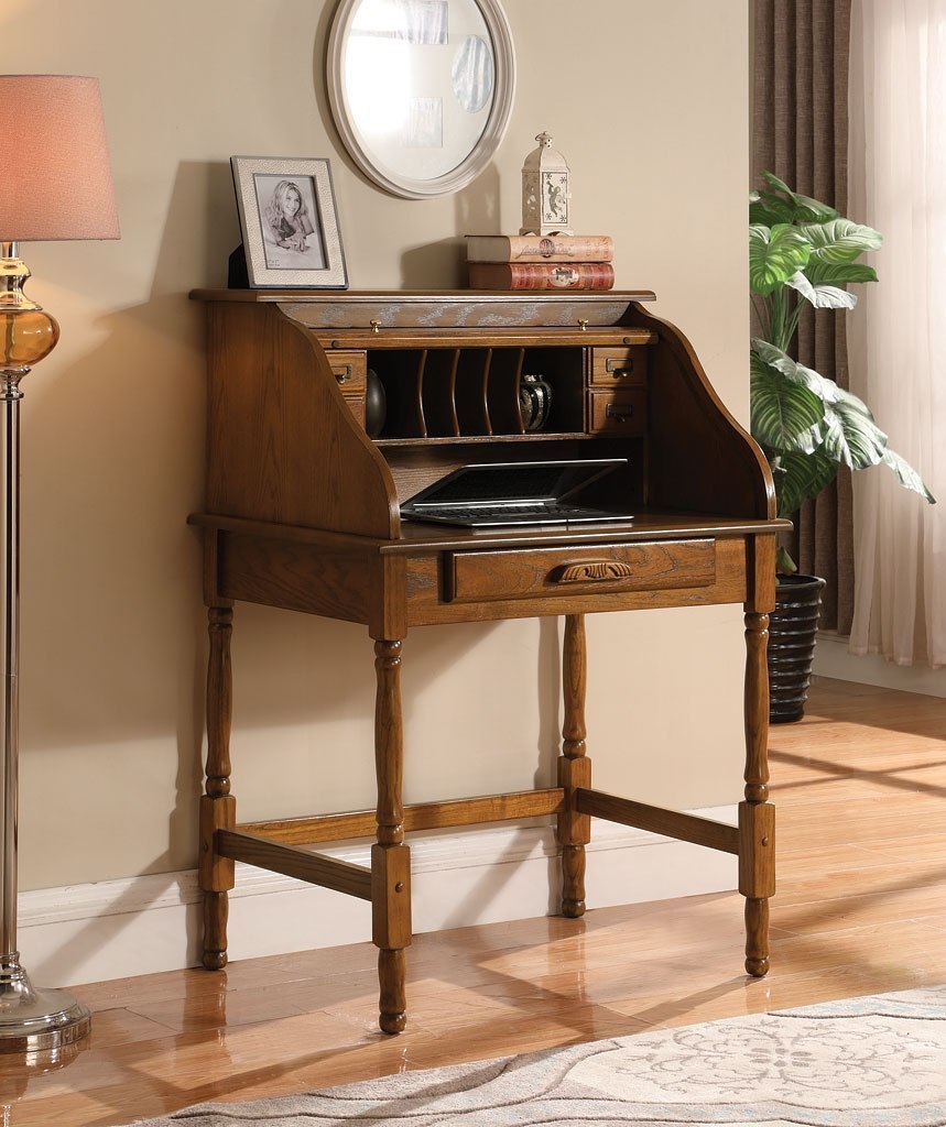 Palmetto Small Roll Top Secretary Desk Oak Coaster Furniture