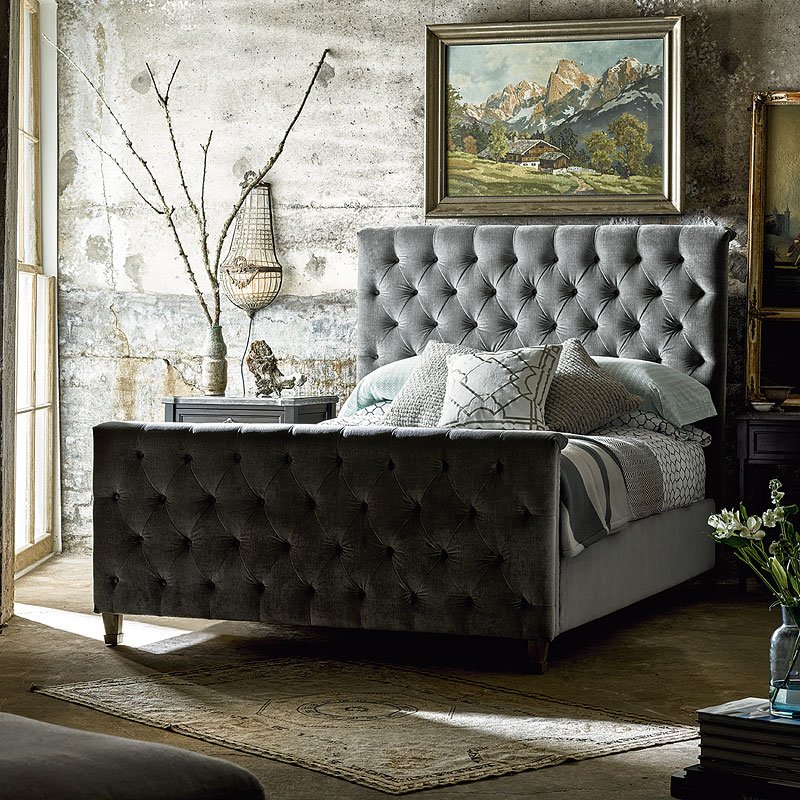 Authenticity Franklin Street Bedroom Set  Gray  Velvet 