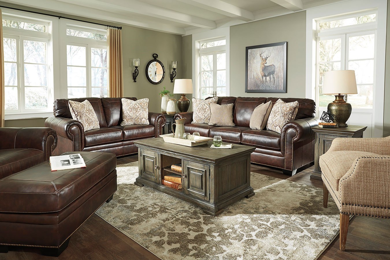 Roleson Walnut Living Room Set Signature Design Furniture Cart