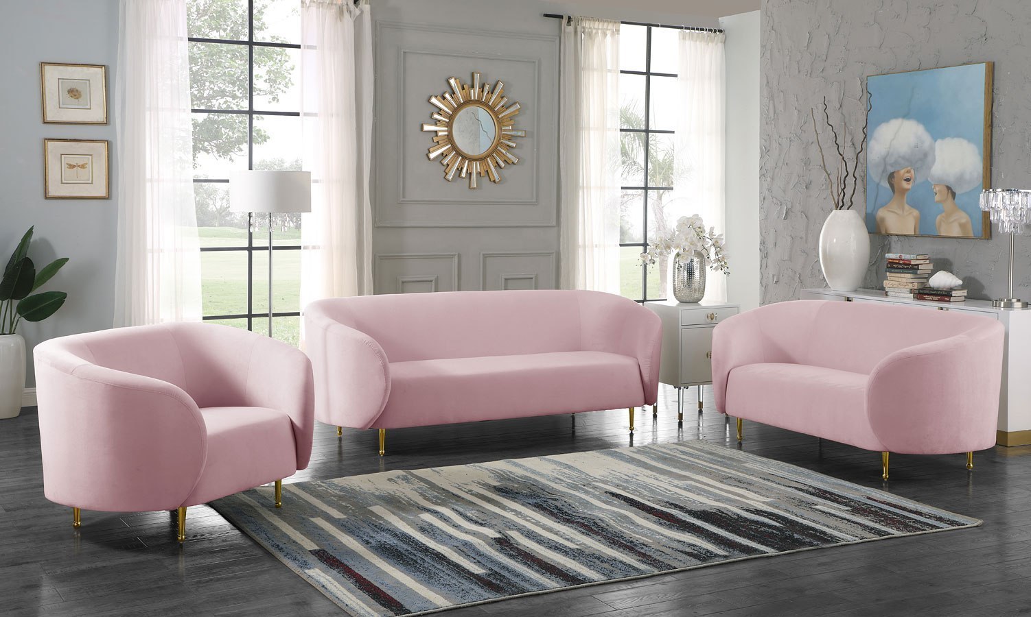 pink velvet living room set