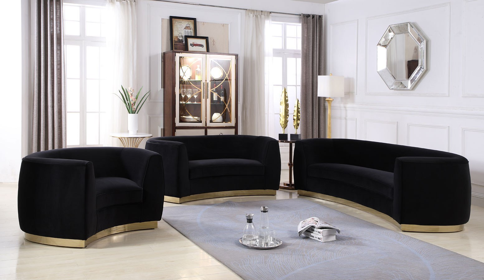 Julian Living Room Set Black Gold Meridian Furniture Furniture Cart