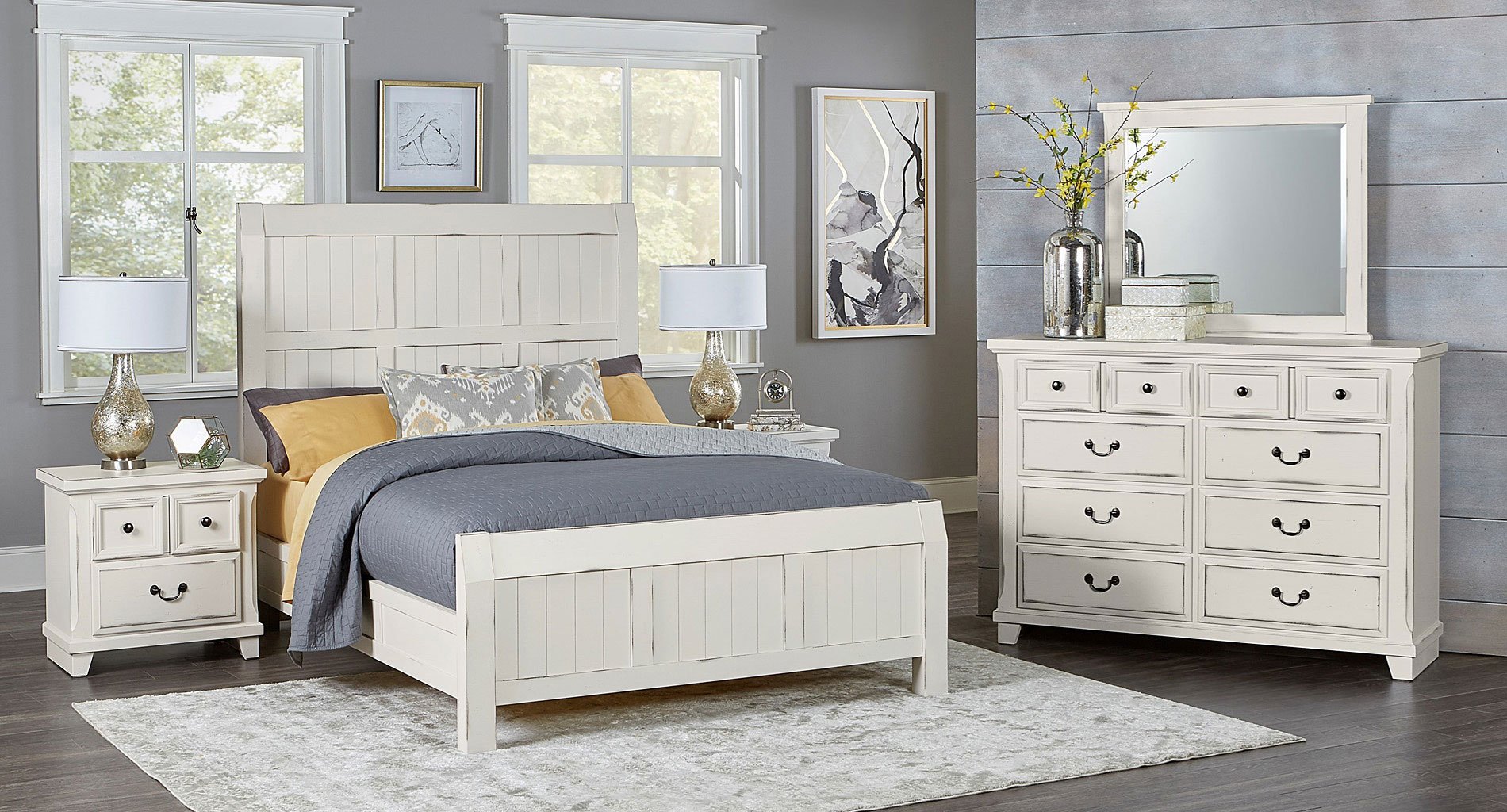 Timber Creek Bedroom Set (Distressed White) Vaughan Bassett | Furniture ...