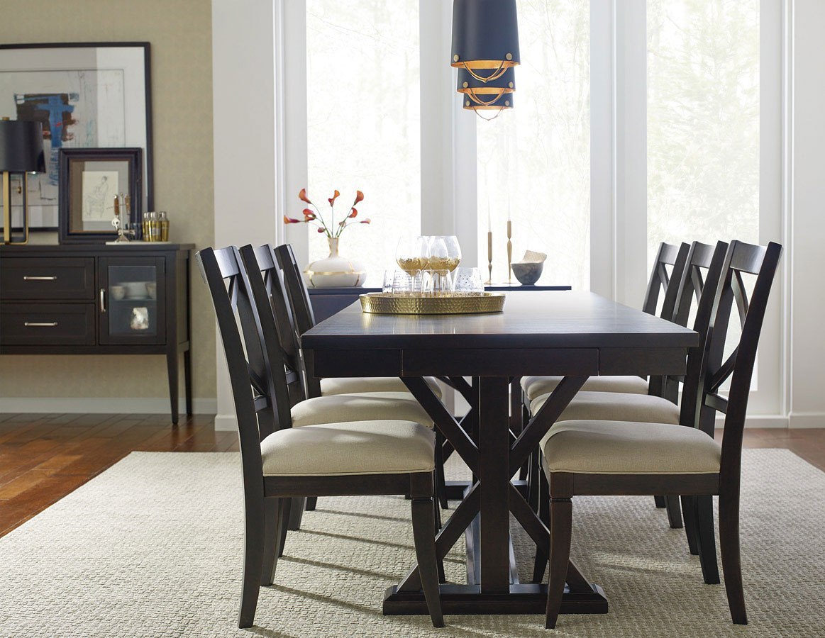 Everyday Peppercorn Trestle Dining Room Set W/ X Back Chairs Rachael