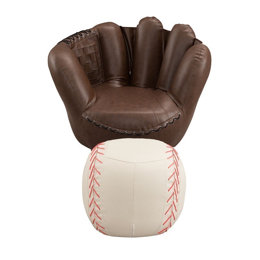 Baseball Glove Kids Chair W/ Ottoman Crown Mark Furniture