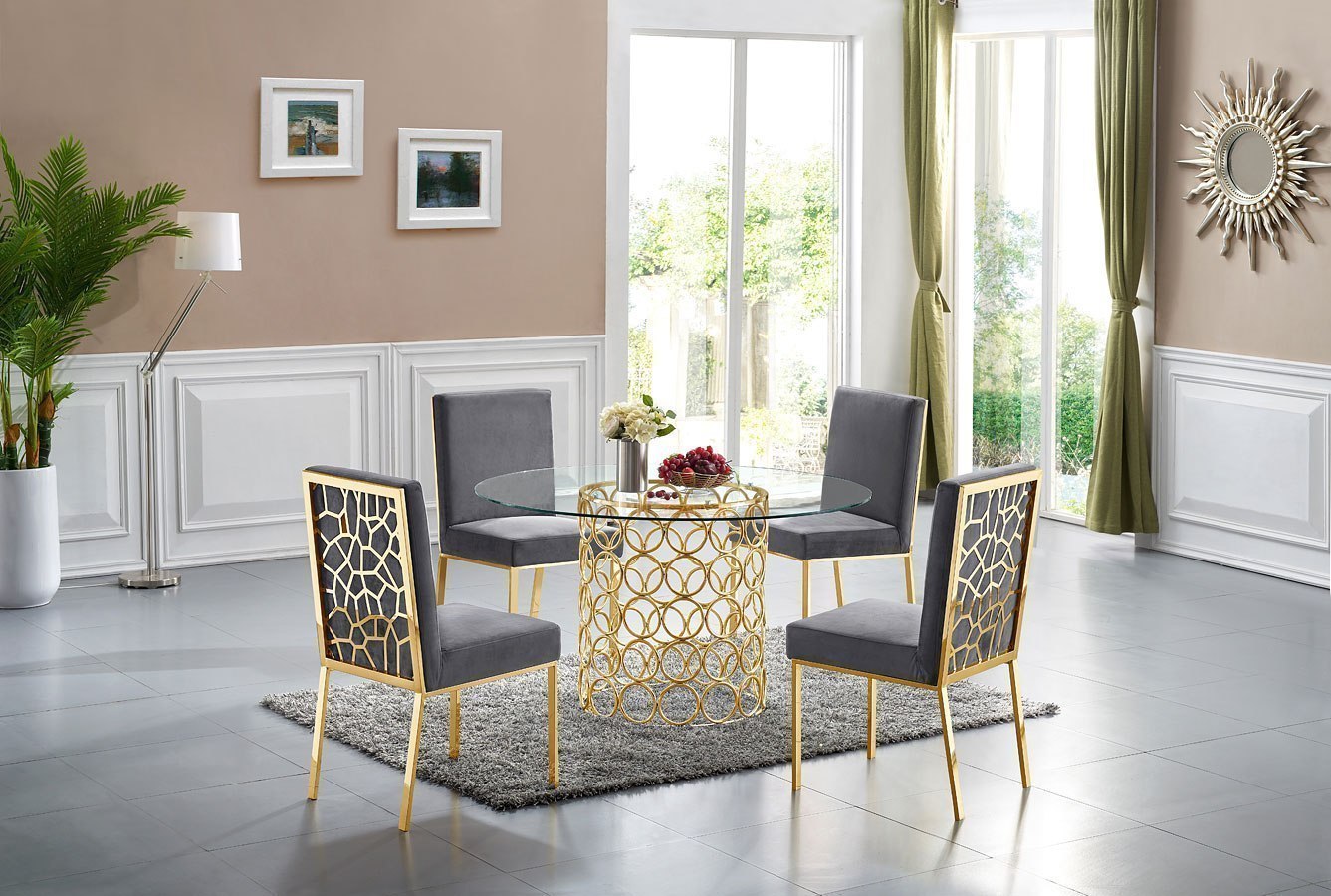 Opal Dining Room Set Grey Gold Meridian Furniture