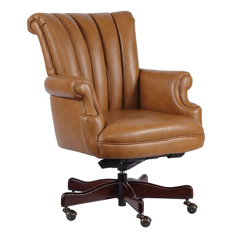 Leather Executive Chair W/ Channel Tufted Back (Tan) Hekman | Furniture