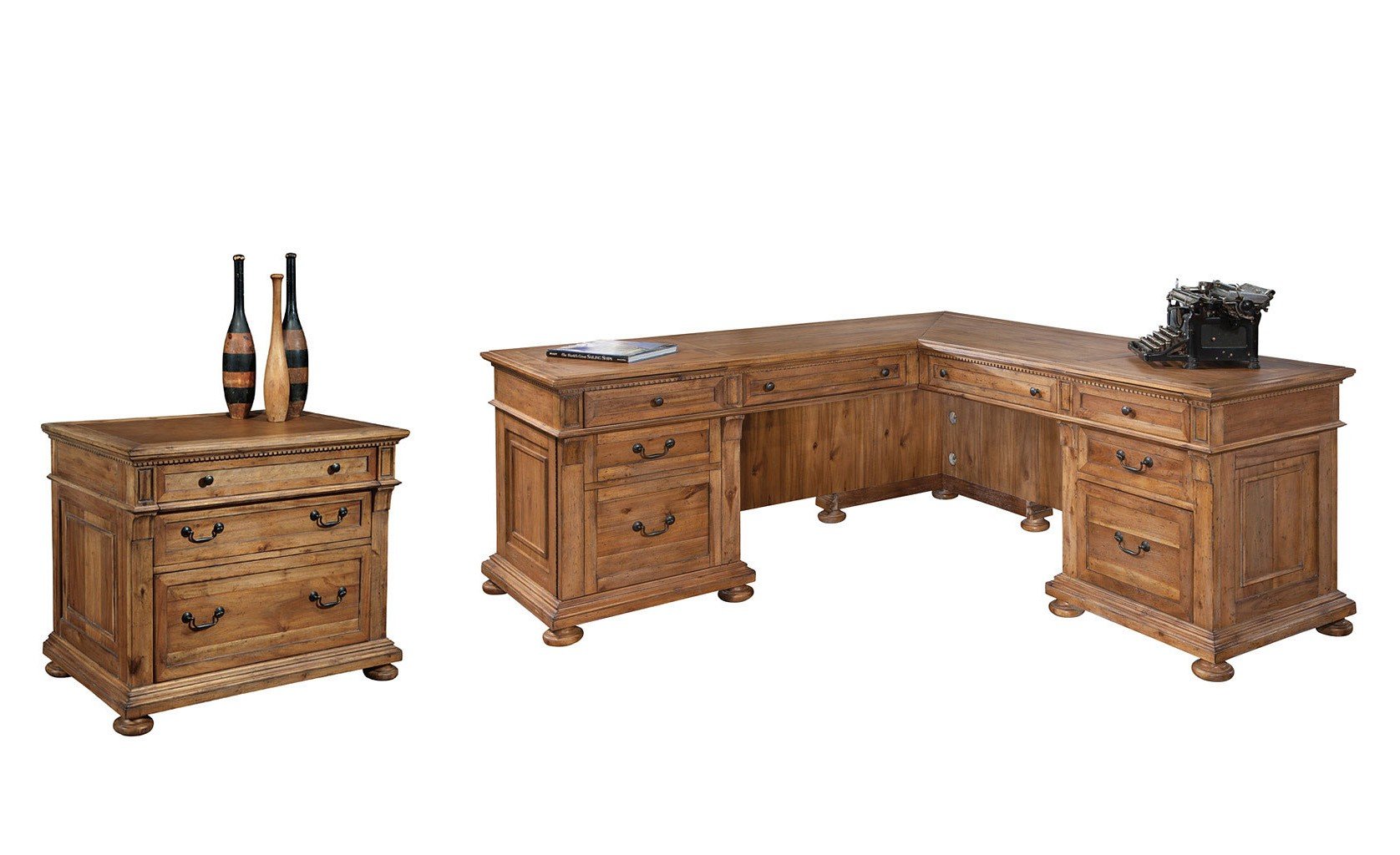 Wellington Hall LShape Home Office Set Hekman Furniture Cart