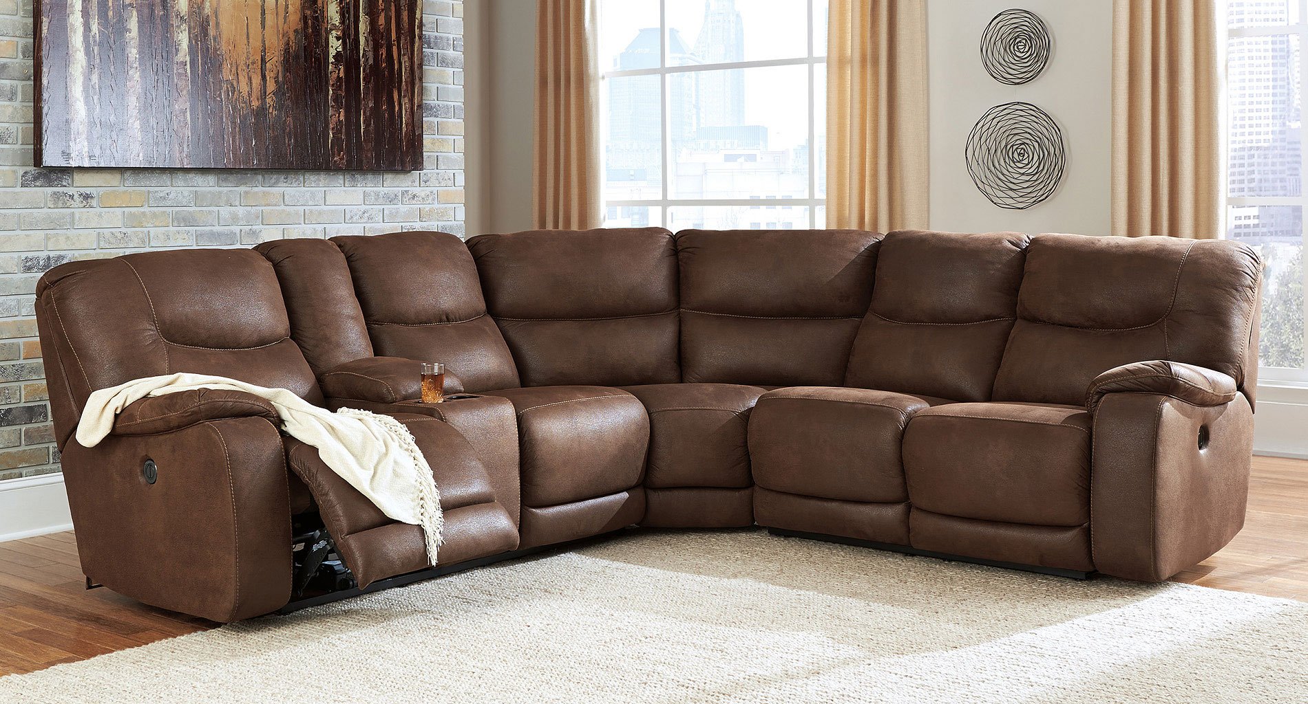 Longview Brown Corner Reclining Sectional BenchCraft Furniture Cart