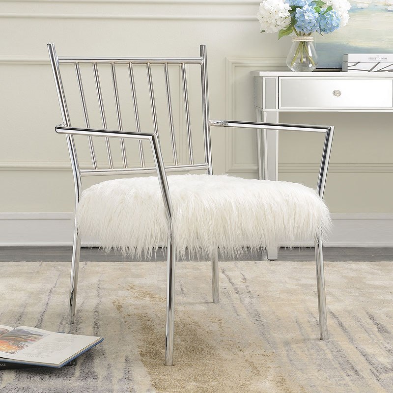 White Faux Sheep Accent Chair W/ Metal Frame Coaster Furniture