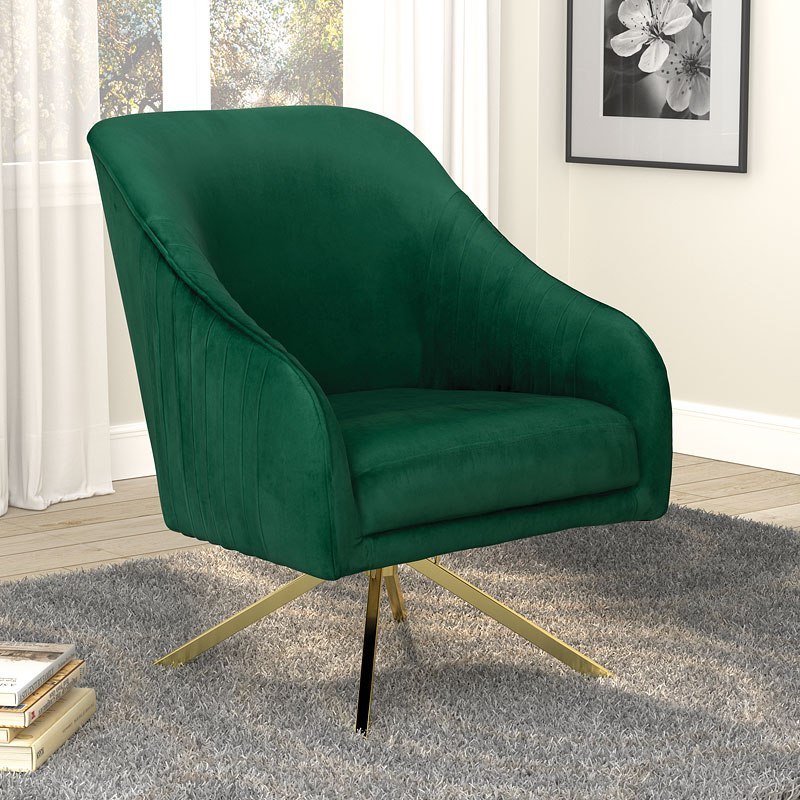 Green Velvet Accent Chair W/ Quadropod Swivel Base Coaster