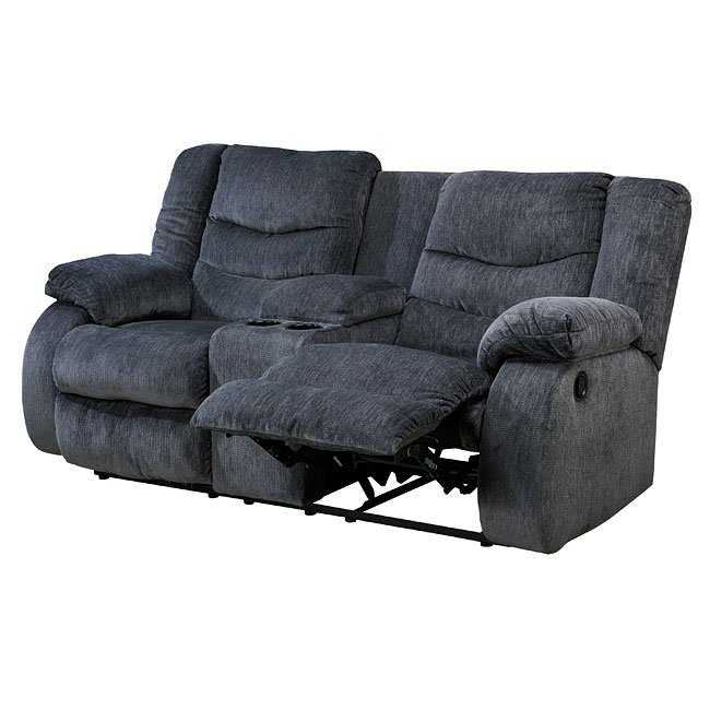 Garek Blue Double Reclining Loveseat W Power Signature Design Furniture Cart