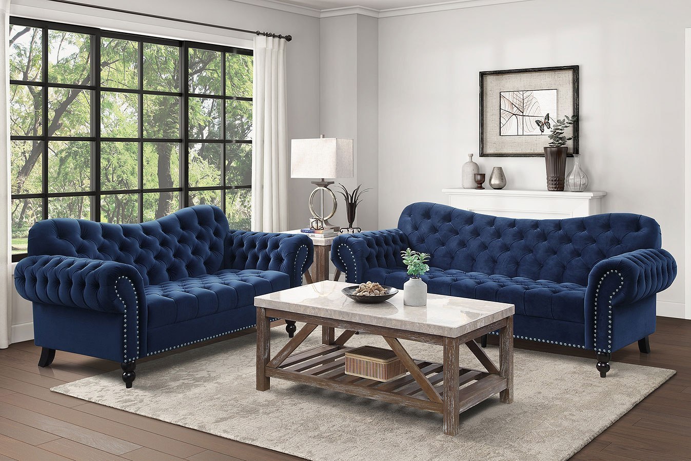 Rosalie Living Room Set Navy Blue Homelegance Furniture Cart