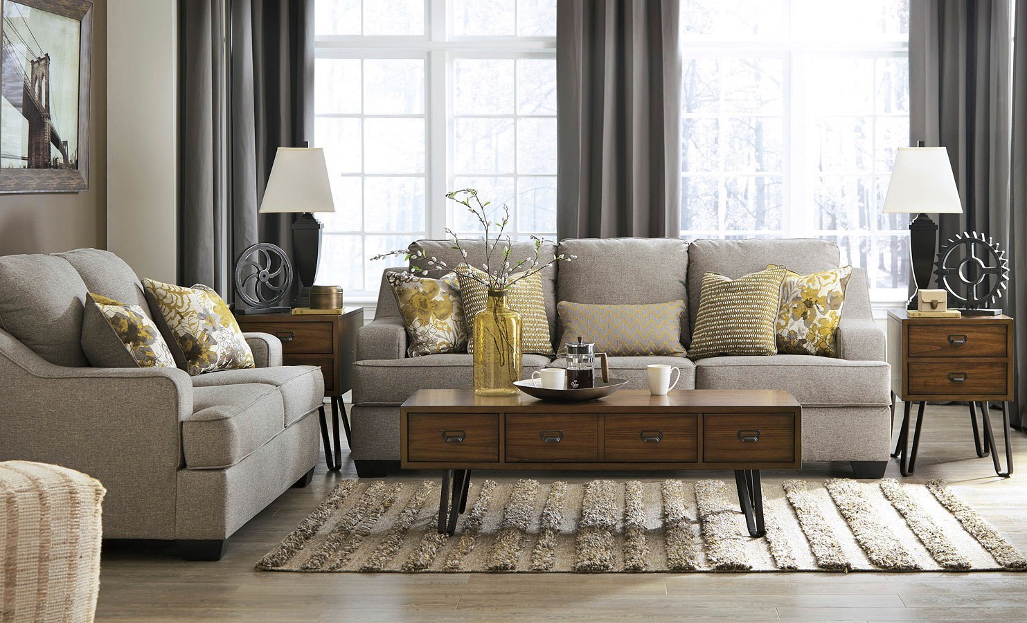 Mandee Pewter Living Room Set Signature Design | Furniture Cart