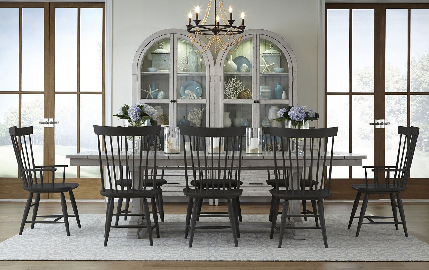 Belhaven Trestle Dining Room Set W/ Black Windsor Chairs Legacy Classic