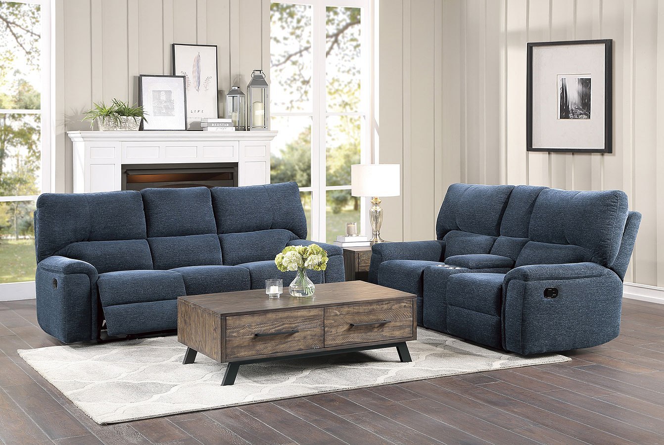 Dickinson Reclining Living Room Set (Indigo) Homelegance Furniture Cart