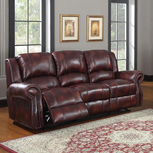 Quinn Reclining Sofa (Burgundy Microfiber) Homelegance Furniture Cart