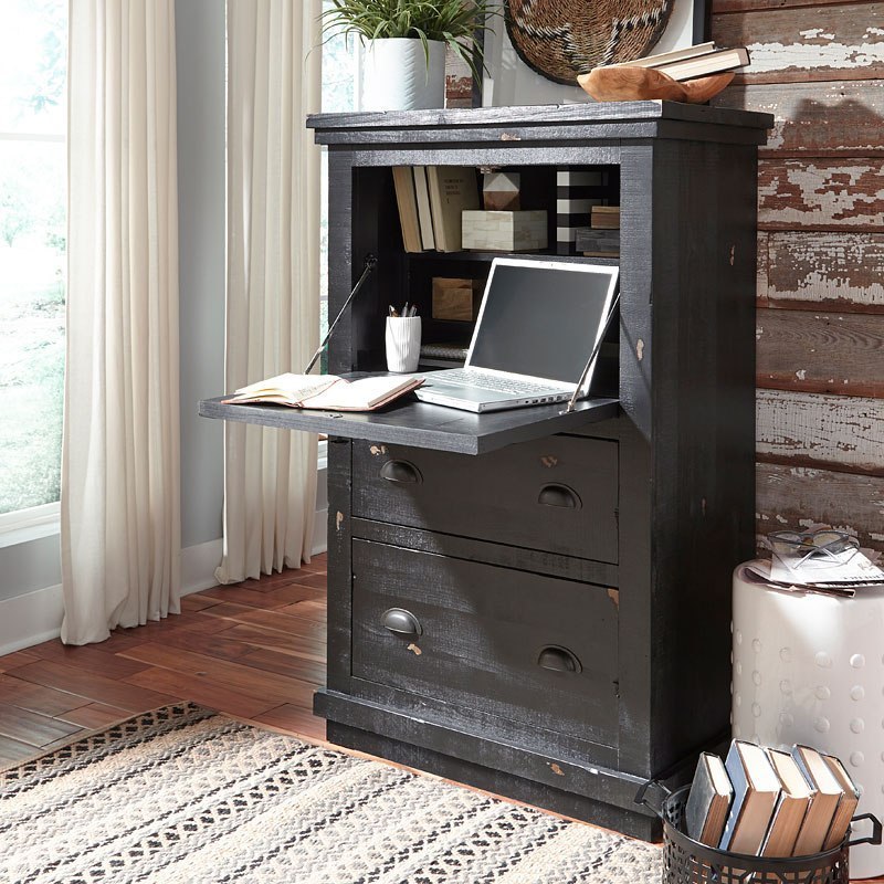 Willow Armoire Desk Distressed Black Progressive Furniture