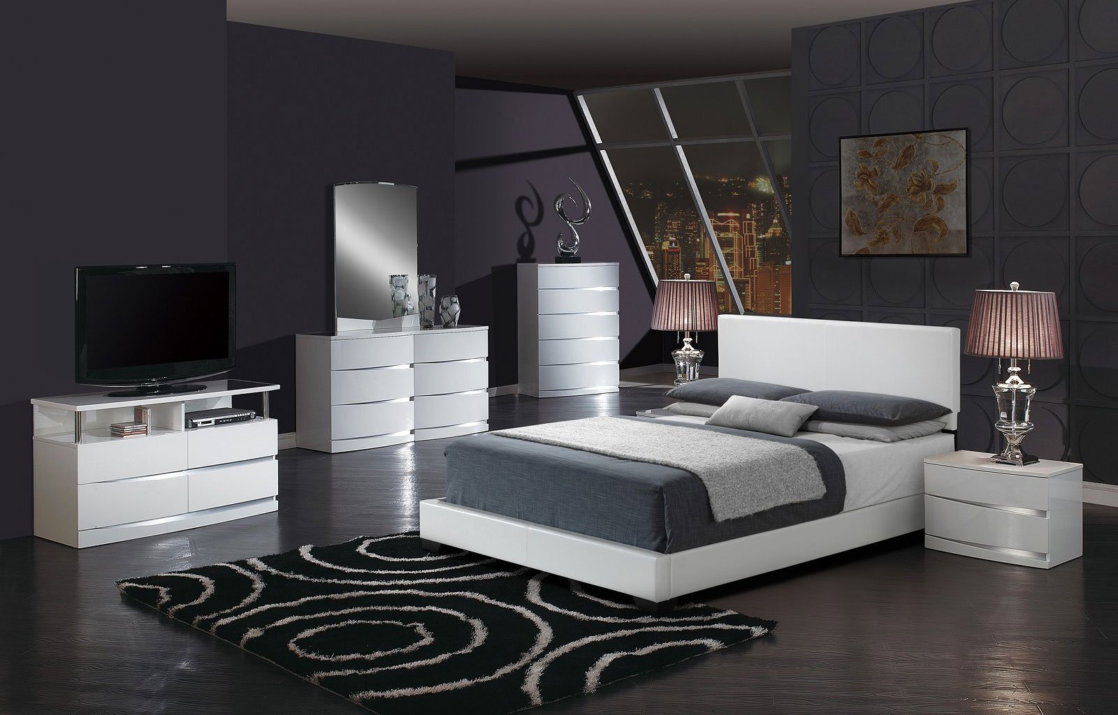 Aurora Bedroom Set W/ White Upholstered Bed Global Furniture ...