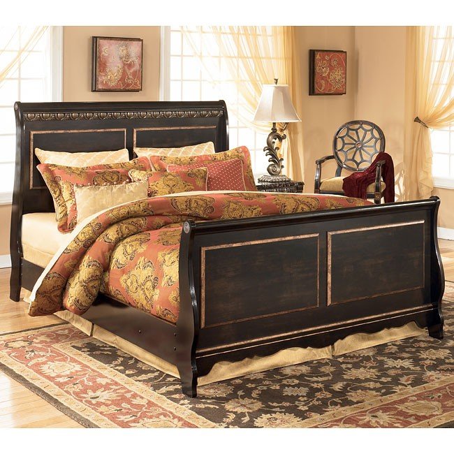 coal creek sleigh bed (queen) signature design | furniture cart